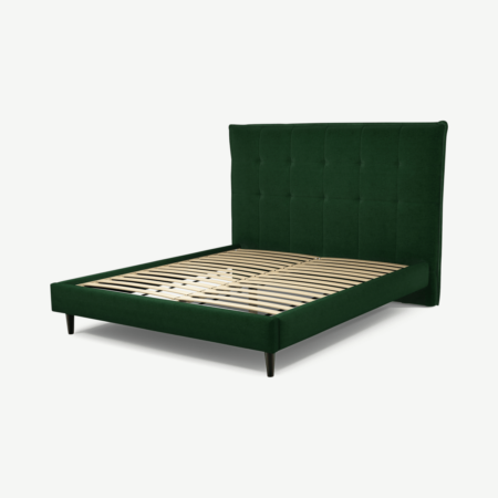 Lamas King Size Bed, Bottle Green Velvet with Black Stain Oak Legs