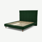 Lamas King Size Bed, Bottle Green Velvet with Walnut Stain Oak Legs