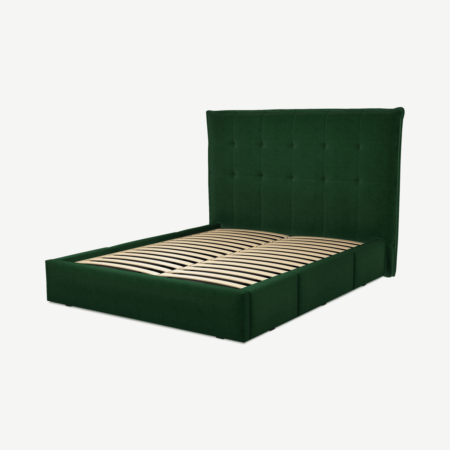 Lamas King Size Bed with Storage Drawers, Bottle Green Velevt