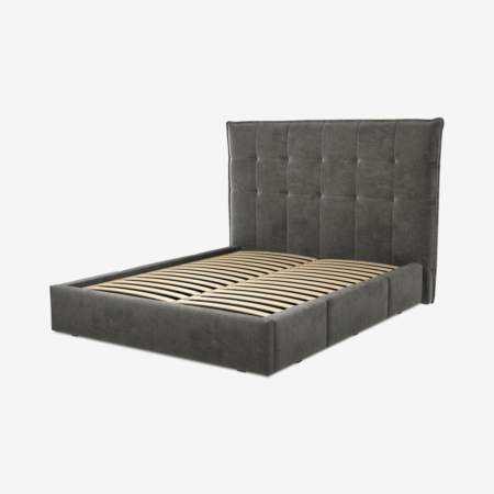 Lamas King Size Bed with Storage Drawers, Steel Grey Velvet