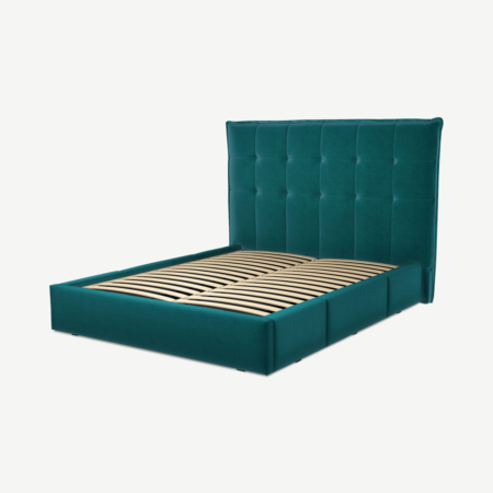 Lamas King Size Bed with Storage Drawers, Tuscan Teal Velvet