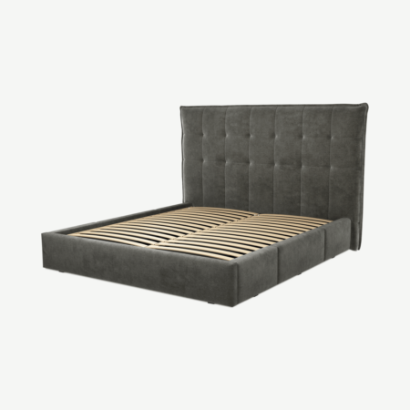 Lamas Super King Size Bed with Storage Drawers, Steel Grey Velvet