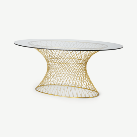 Mora 6 Seat Fixed Oval Dining Table, Glass & Brass