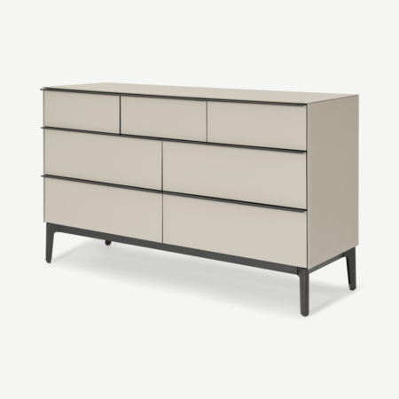 Silas Wide Chest of Drawers, Silver Grey Glass